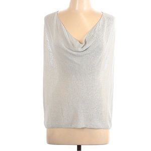 Eileen Fisher Bone Polished Linen Rib Knit sleeveless drape neck top